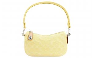Свингер Деним с кожаной сумкой-полумесяц, Женская Желтая Сумка COACH Через Плечо