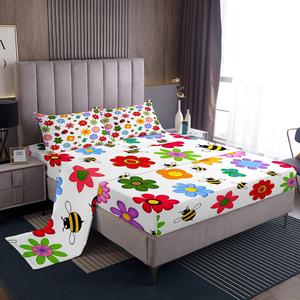 Erosebridal Гиппи Герл Флауэр Комплект постельного белья Винтажные цветы 1960-х психоделический стиль, Multi 05