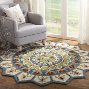 Ковер SAFAVIEH, 214 x 214 см, Novelty Collection Ivory/Blue NOV605M ручной работы с цветочным узором из премиальной шерсти для прихожей, гостиной, спальни или кухни