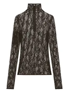 Топ с высоким воротником и кружевом Courrèges, черный