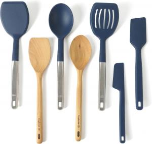Calphalon Prime набор из 7 кухонных инструментов и гаджетов из силикона и тикового дерева - темно-синий