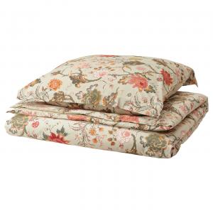 Пододеяльник и наволочка, светло-серо-бежевый/многоцветный, 140х200/80х80 см IKEA Nässelklocka