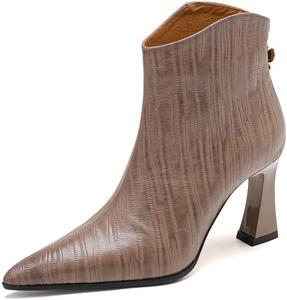 Женские ботильоны KAGAA из коровьей кожи с заостренным носком и молнией, больших размеров, с квадратным каблуком, высоким каблуком 8 см, ручной работы, теплые ботинки до щиколотки для женщин kagaa136, Brown