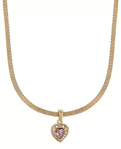 Ожерелье-Цепочка с кристаллами в форме сердца 2028, purple