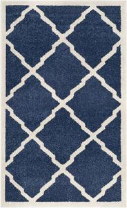 Ковер SAFAVIEH, 77 x 122 см, Amherst Collection, Navy & Beige, Moroccan Trellis Design, без линьки и простой в уходе, идеален для помещений с высокой проходимостью: прихожая, гостиная, спальня (AMT421P)