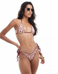 Бикини-топ-бандана с треугольными чашечками Bina Blanket stitch бордового цвета Asos Design