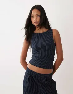 Комбинированный трикотажный топ без рукавов с разрезным вырезом ASOS DESIGN в темно-синюю полоску