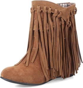 Женские замшевые вестерн-ботильоны EFTCAL с кисточками, скрытой платформой, на плоской подошве, стильные повседневные ботинки в винтажном стиле, Yellow