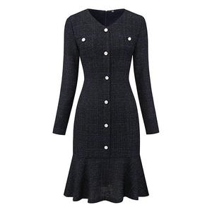 Женское платье-русалка bodycon с длинным рукавом из твида для коктейля Inspire Chic, Blue Black