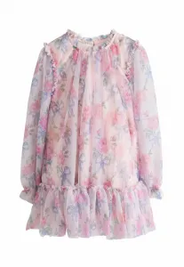 Платье повседневное, прямого кроя, с бантом и цветочным принтом, длинными рукавами Next, Pink