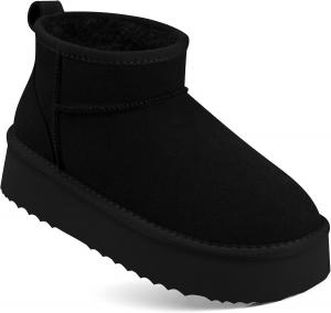 Женские ботинки TEMOFON Snow на щиколотку: зимние ботинки на платформе из натуральной замши с мехом, водонепроницаемые, удобные, теплые, с противоскользящей подошвой и мемори-пеной для улицы, 0062-Black