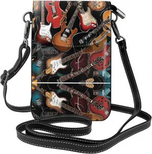 Сумочка для телефона с принтом акустических гитар, сумка через плечо с магнитной застежкой и отделениями для карт, из искусственной кожи Ultra Fiber.