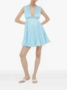 Плиссированное мини-платье с V-образным вырезом Abercrombie & Fitch, синий