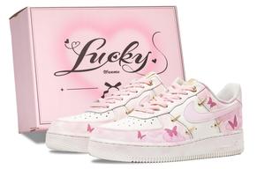 Nike Кроссовки для скейтбординга Air Force 1 Zhang Sheng Dream Butterfly, износостойкие, низкие, женские, белые, розовые