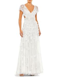 Платье с пайетками и развевающимися рукавами Mac Duggal, белый