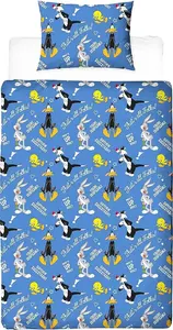 Двустороннее постельное белье - "That's All Folks" TC169 (двуспальная кровать) (синий/белый/желтый/черный) Looney Tunes