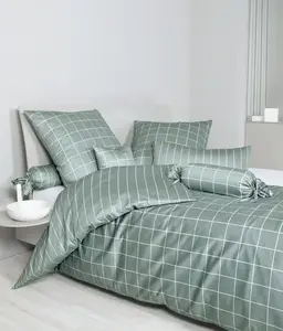 Наволочка Janine "Modernclassic 39025, Мако-сатин из 100% хлопка", (1 шт.), на молнии, в размер. 40х80 или 80х80 см, в клетку и полоску, цвет salbeigrün