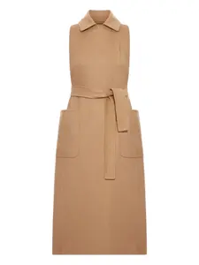 Пальто с поясом и накладными карманами MAX MARA, коричневый