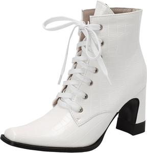 Женские короткие ботильоны с массивным каблуком на шнуровке XIEPP, White