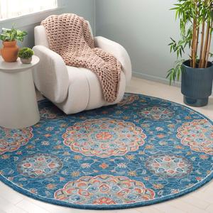 Ковер SAFAVIEH, 183 x 183 см,  Blossom Collection круглый, Blue & Red, современный дизайн, идеально для помещений с высокой проходимостью в гостиной, спальне и столовой (BLM690M-6R)