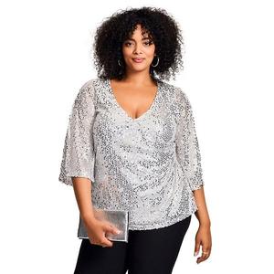 Женский топ с пайетками и запахом, plus size Avenue, Silver Sequin