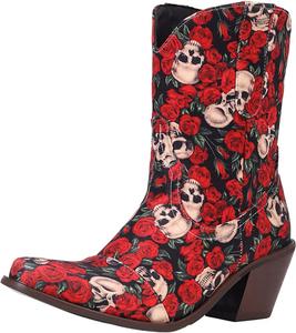 Женская мода Ботильоны на массивном каблуке 5,5 см Сапожки до щиколотки Ботинки-рыцари Короткие ботильоны LYYSKY, Red Flower