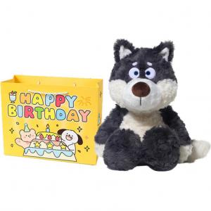 Мягкая игрушка милый щенок, плюшевая кукла, высота 40 см QIQI, curious серый wolf+birthday shopping bag