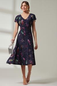 Платье миди с короткими рукавами и V-образным вырезом Jolie Moi, синий