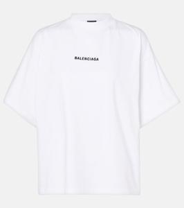 Футболка из хлопкового джерси с принтом Balenciaga, White/Black