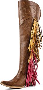 Женские ковбойские сапоги выше колена с бахромой и регулируемой длиной до бедра MissHeel, Brown