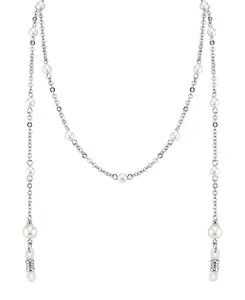 Цепочка серебристого тона с держателем для очков с имитацией жемчуга, 30 дюймов 2028, white