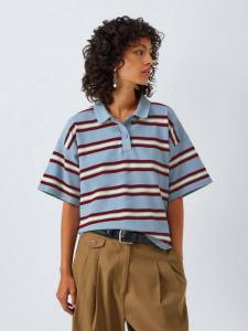 Хлопковая пике короткая полосатая поло John Lewis, Light Blue