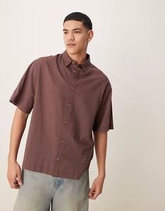 Рубашка свободного кроя ASOS DESIGN из льняного материала коричневого цвета