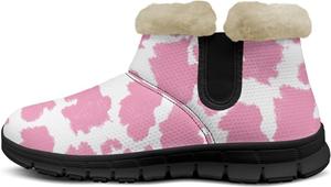 Женские зимние ботинки с животным принтом, теплые ботильоны до щиколотки, повседневные противоскользящие домашние туфли с мягкой подкладкой Pointodoor, Cow Print-Pink