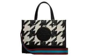 Демпси Сумка-шоппер из холста с кожаными деталями Большая Сумка-тоут Женская Чёрно-белая COACH