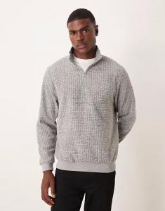 Джемпер с четвертной молнией и шерстяной смесью серого цвета Asos Design