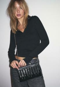 Сумка кросс-боди Stradivarius FLAT WITH CHAIN, Black