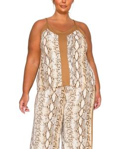 Топ-майка большого размера с контрастными вставками из питона COIN 1804, Off White/Camel