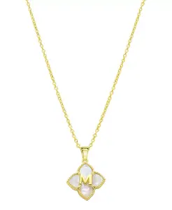 Ожерелье с инициалами и цветочным узором из белого перламутра, покрытого 14-каратным золотом ADORNIA, белый