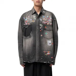 Джинсовая рубашка с принтом-стикером Maison Mihara Yasuhiro, черный