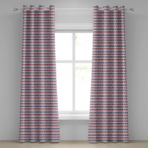 Шторы на люверсах ABAKUHAUS в этническом стиле с узором в виде треугольников, ромбов и квадратов, пастельные тона, декоративные двухпанельные шторы, 280 x 245 см, светло-розовый, темно-синий Abakuhaus