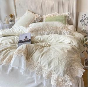 YUSIWOAL Комплект постельного белья V-intage Rose с резным бархатом, кружевными рюшами и вельветом