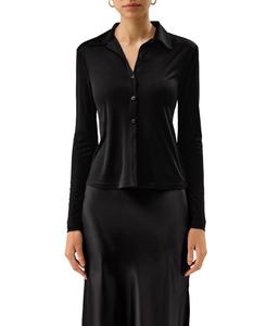 Простая приталенная рубашка из шелкового трикотажа LILYSILK, Black