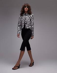 Укороченная куртка с принтом зебры белого цвета Mango