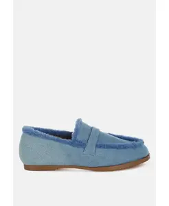 Nivena Лоферы из денима с меховыми деталями Rag & Co, синий