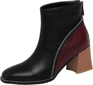 Женские модные ботильоны с закругленным носком в западном стиле, на молнии, с массивными средними каблуками, осенне-зимние короткие ботинки JOEUSTY, Black