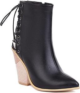 Женские ботильоны VOKLIN в западном стиле с острым носком, на высокой массивной подошве, с шнуровкой и молнией, White-Velvet Lined