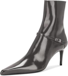 Женские ботильоны FYS с заостренным носком, средний каблук «котенок», ремешок на щиколотке, молния сбоку, официальные нарядные туфли, размеры 4-16 US, Grey