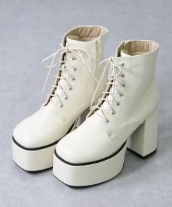 Ботинки на платформе с каблуком 10,5 см и шнуровкой 1542 Lovehunter, цвет Ivory