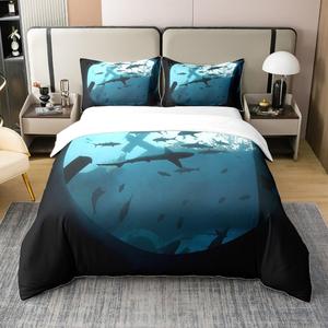 Erosebridal Хлопковый комплект постельного белья Shark с морским принтом для детей и взрослых, Multi 08